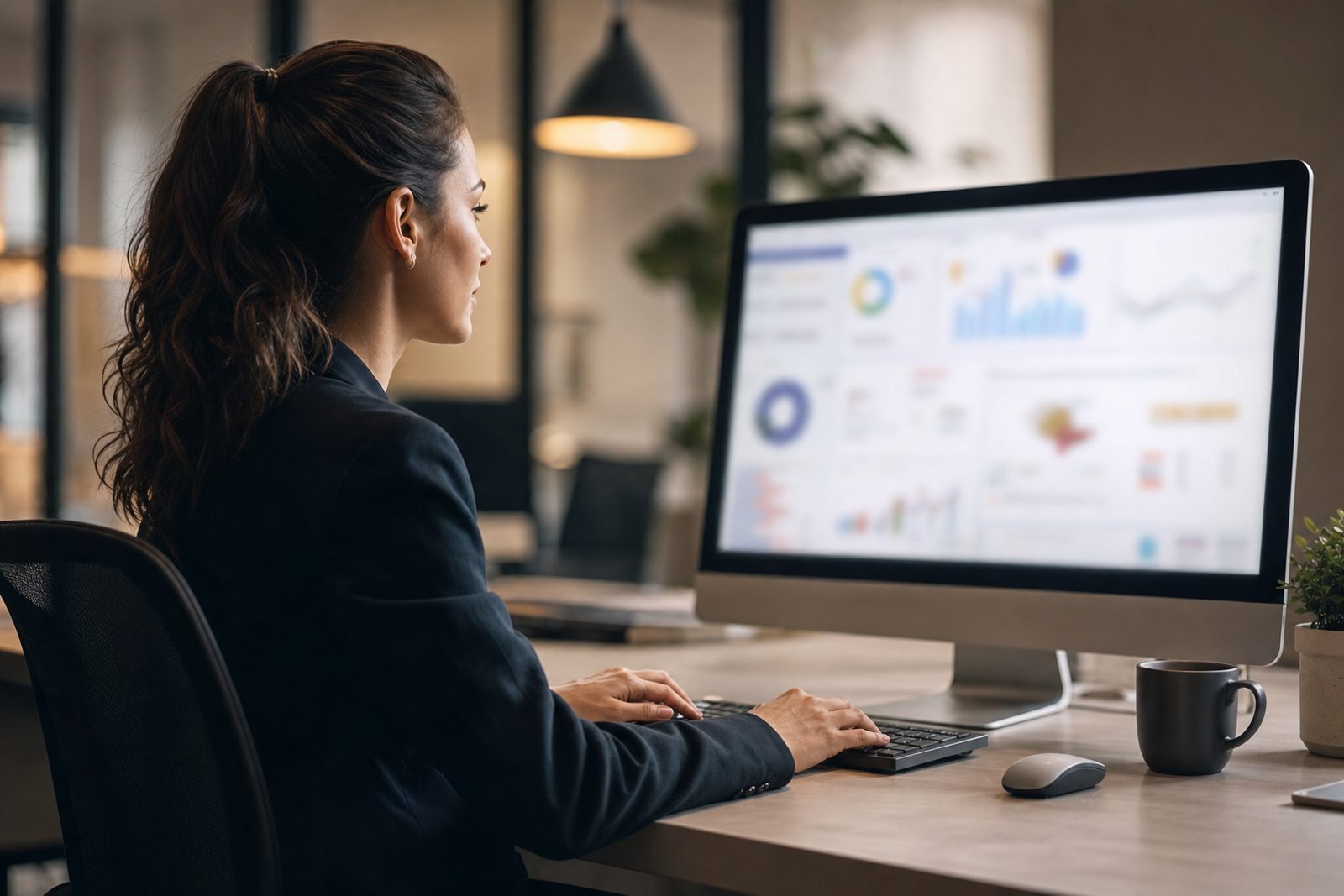Med spa marketer reviewing a paid ads dashboard with cost-per-lead, conversion, and campaign budget metrics for Facebook, Instagram, and Google Ads on a desktop monitor