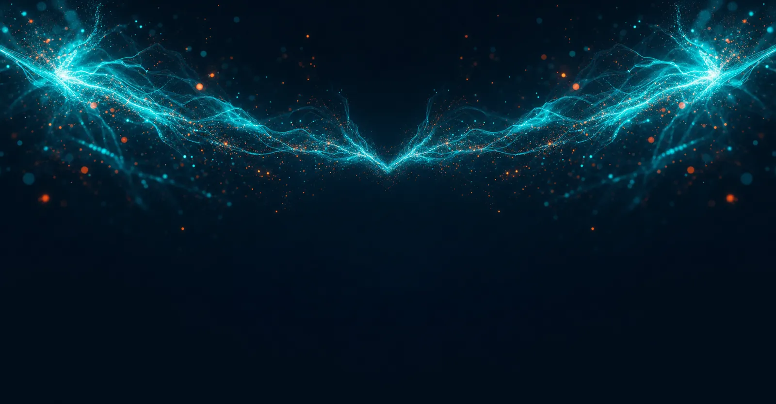Symmetric arcs of teal-glow light fanning across the top of a dark navy field — abstract AUQUAL brand backdrop behind the AI Content Generation headline