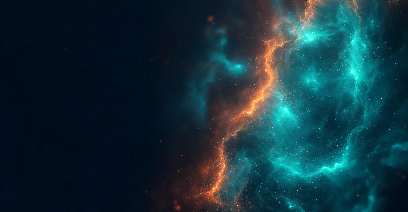 A teal and cyan nebula bloom on deep navy — abstract Auqual brand backdrop behind the Answer Engine Optimization headline